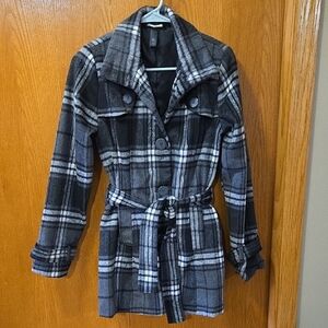 Ashley By 26 International Checkered Trench Coat - Black and Gray